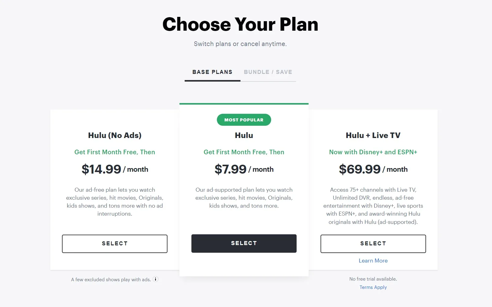 Hulu pricing and packages