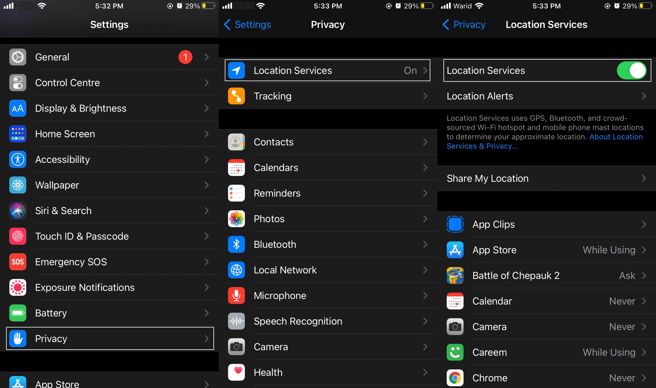 Enable Location Services on iPhone