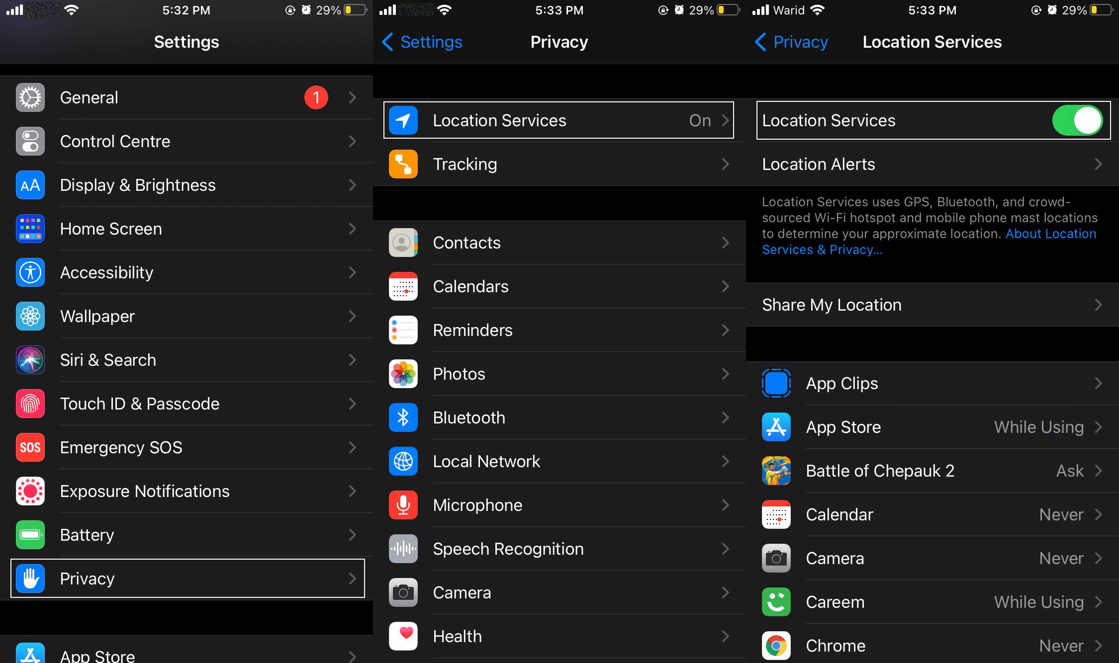 Enable location services on iphone
