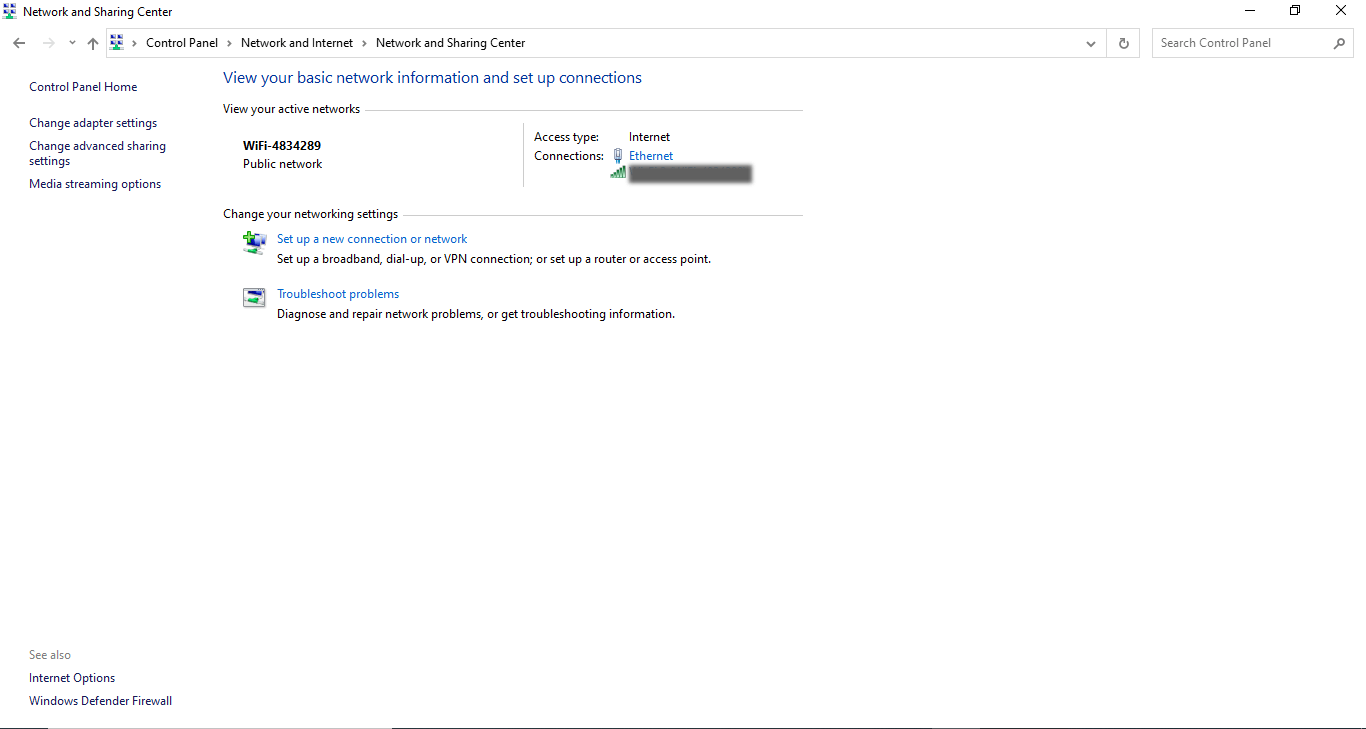 Network and internet settings