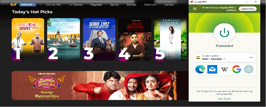 Sonyliv in usa with expressvpn