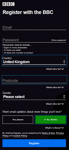 Bbc iplayer sign up page