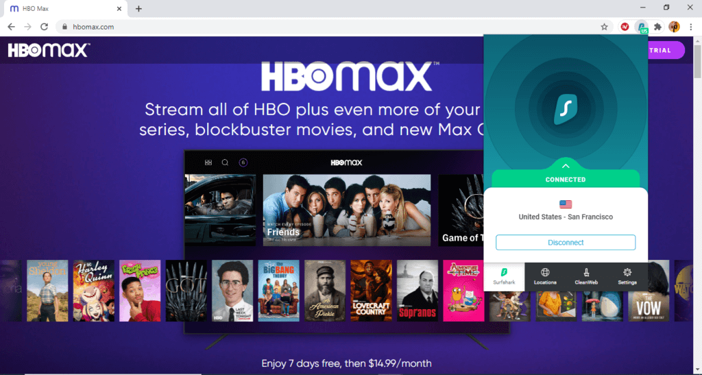 HBO Max in Australia with Surfshark