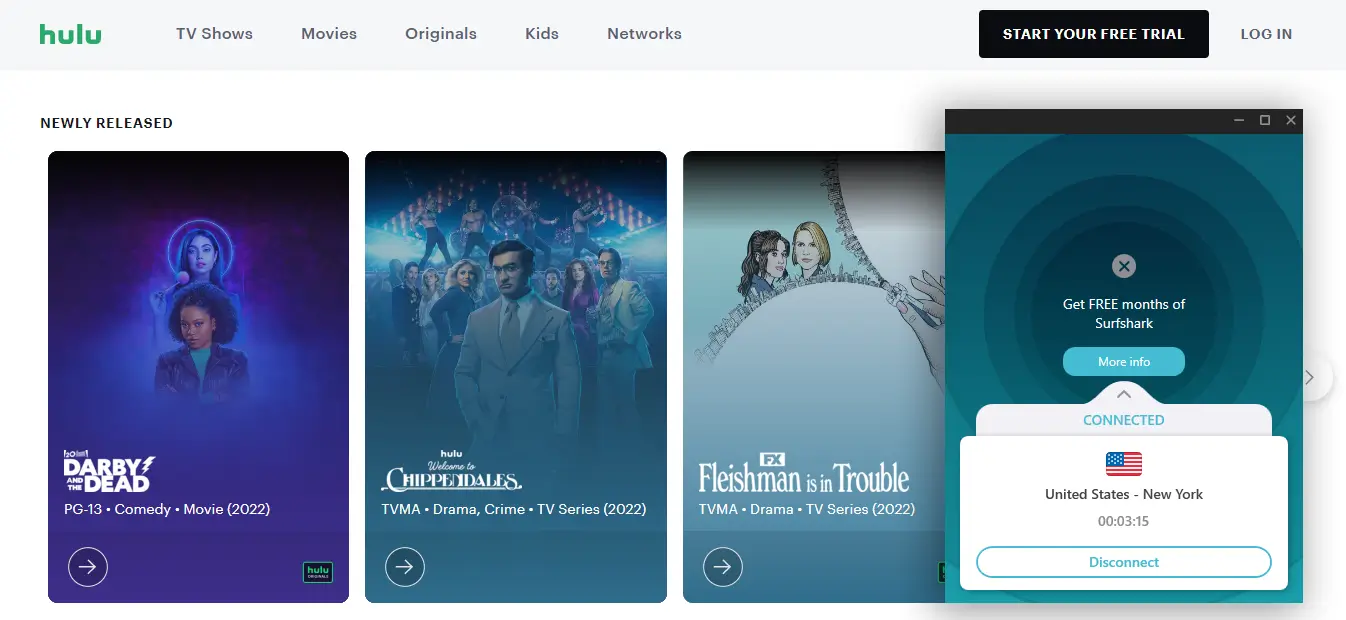 Hulu บน iPhone กับ SurfShark