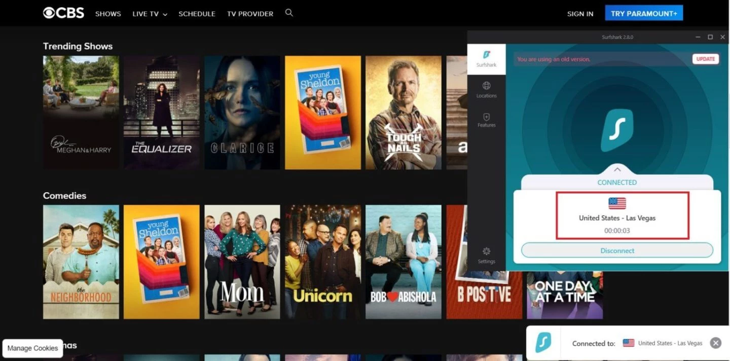 Cbs all access in canada with surfshark
