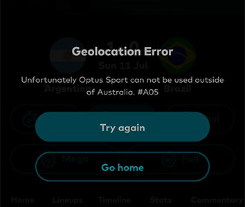 Optus sport outside australia geo-restriction error