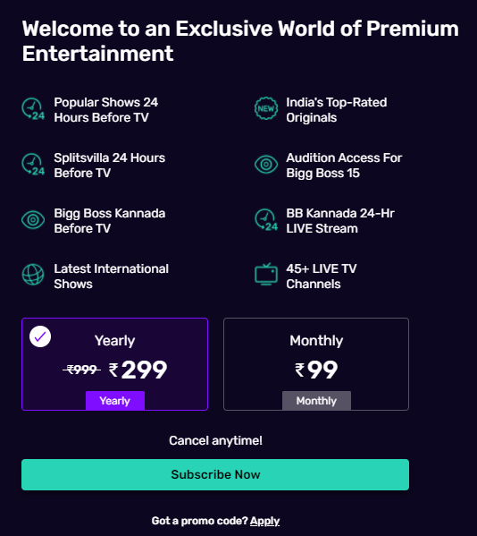 Voot outside india costs