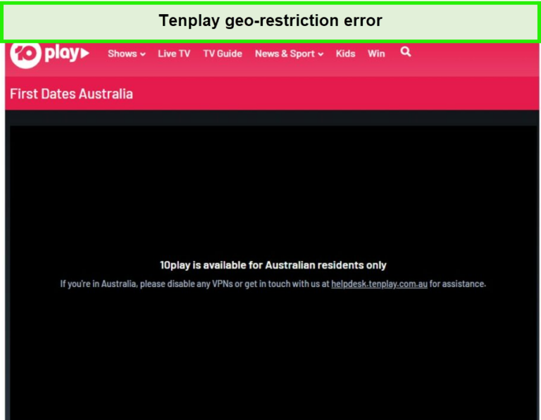 Tenplay in uk geo-restriction error