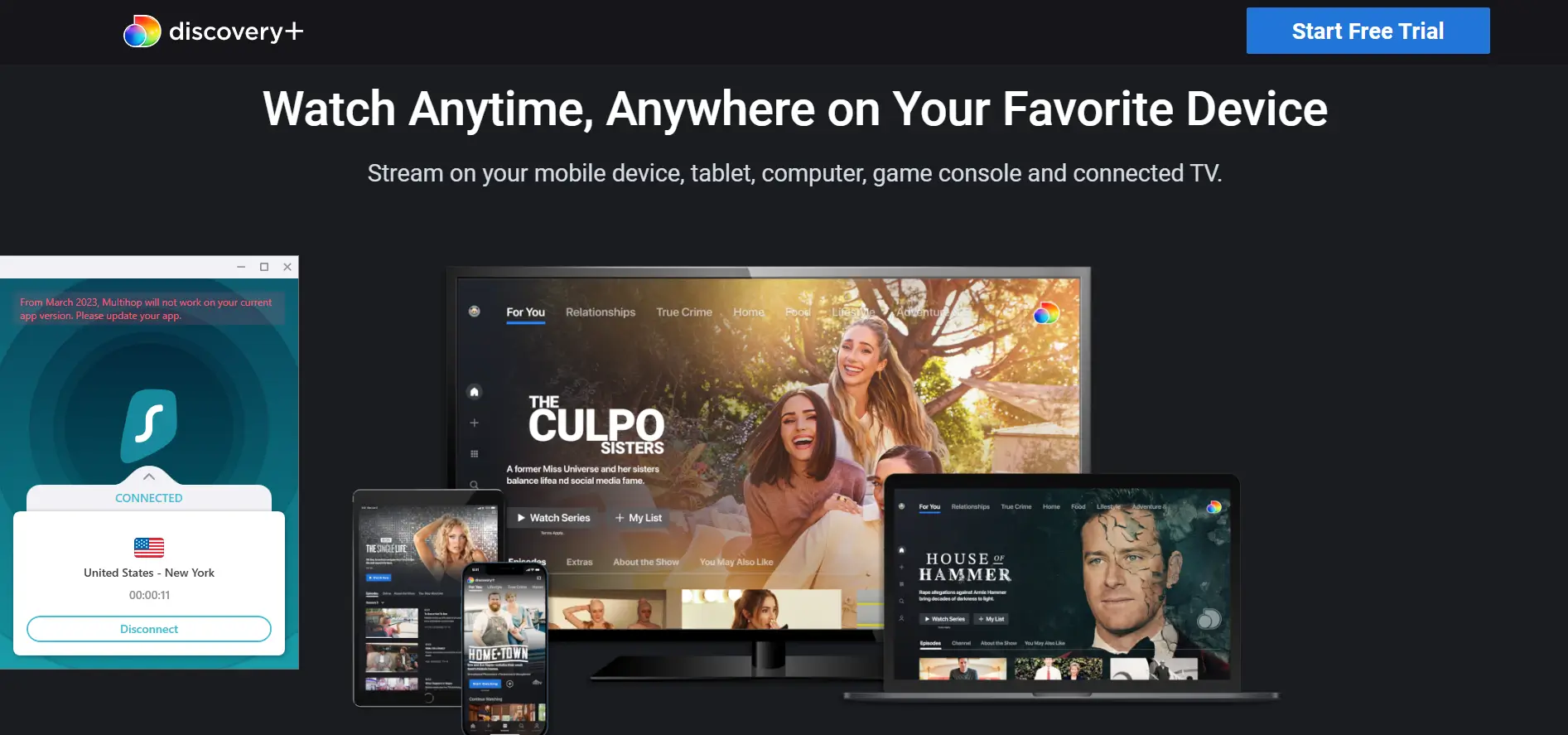Discovery plus in turkey with surfshark