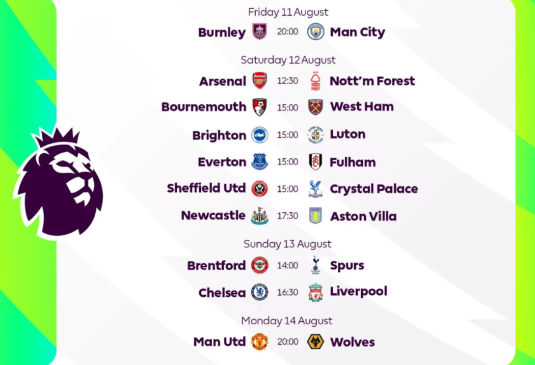 English premier league schedule