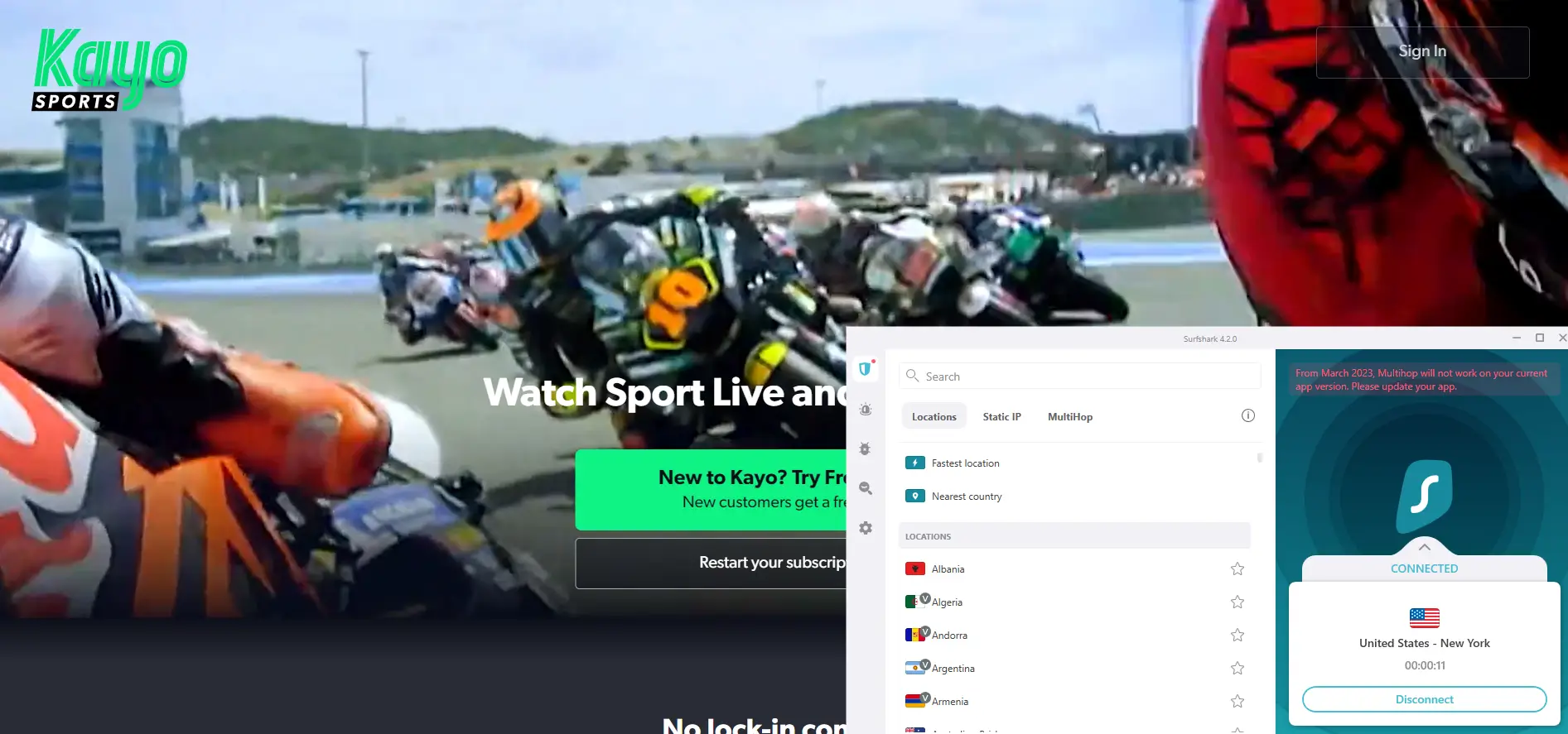 Kayo sports in brazil with surfshark