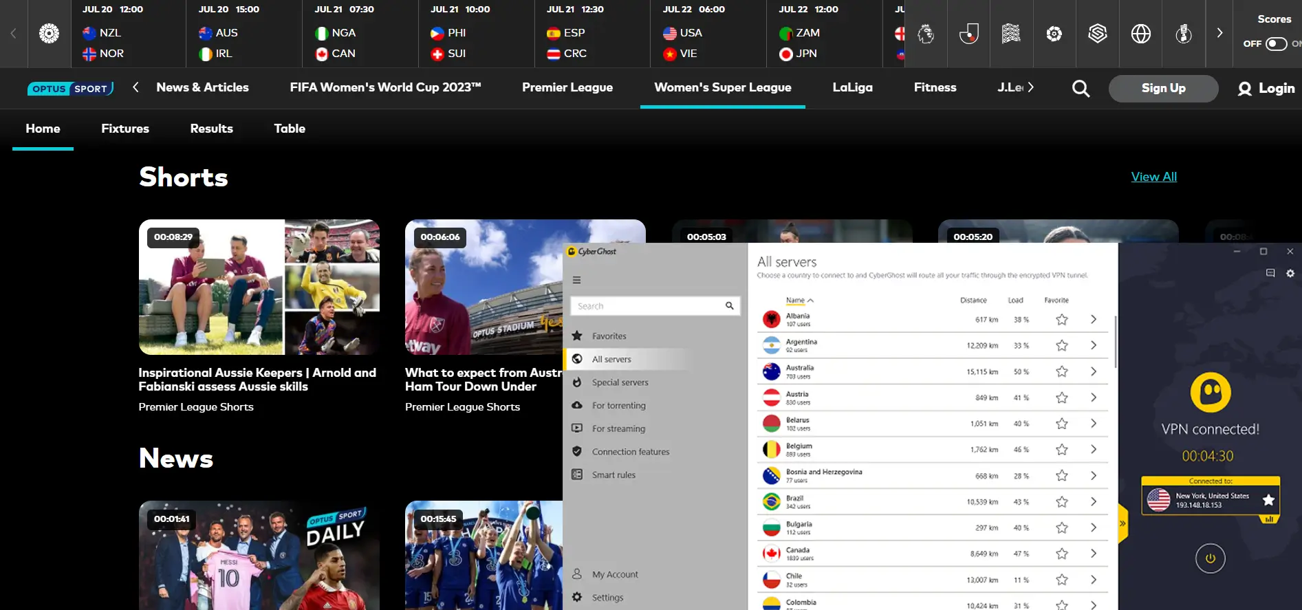 Optus sport in france with cyberghost