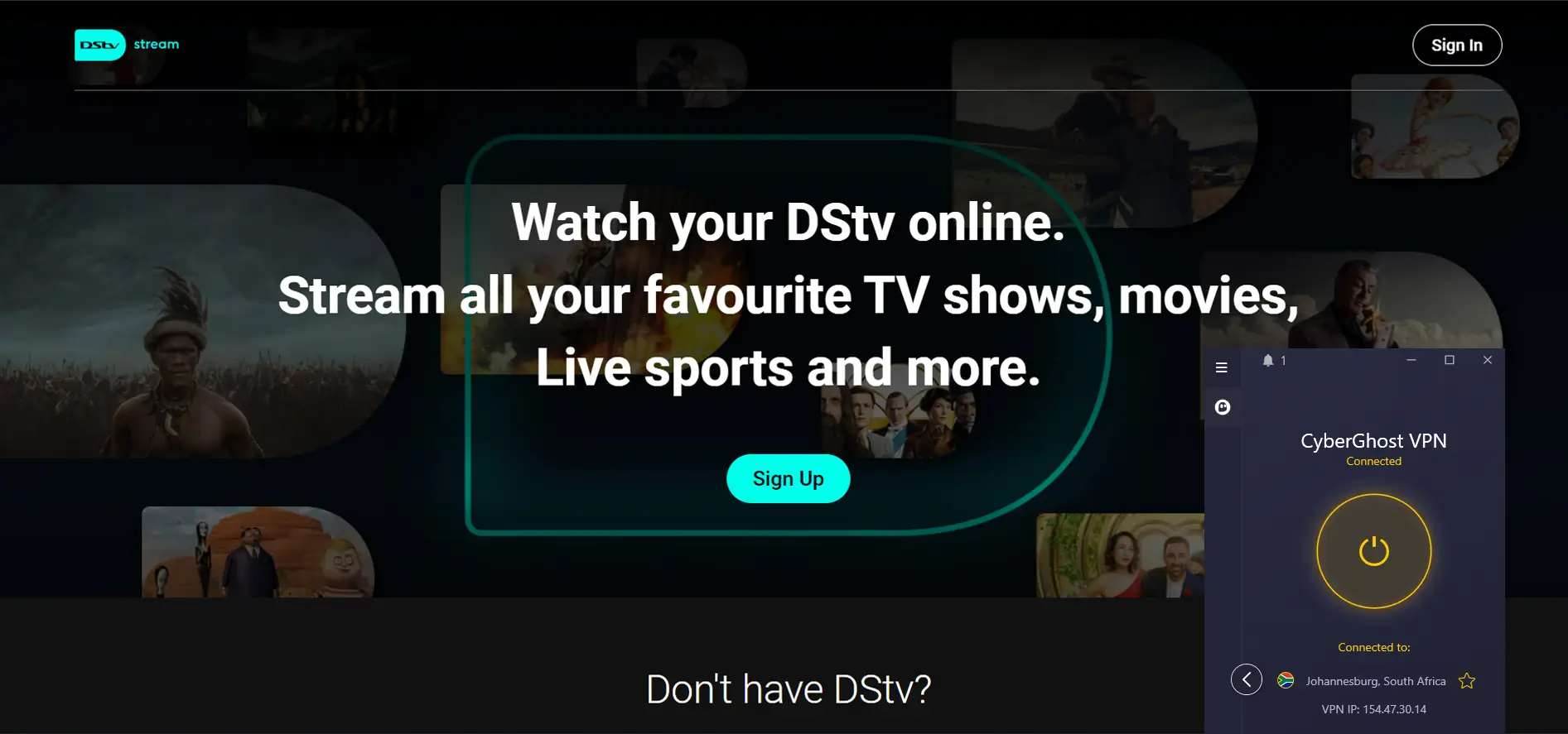 Dstv in india with cyberghost