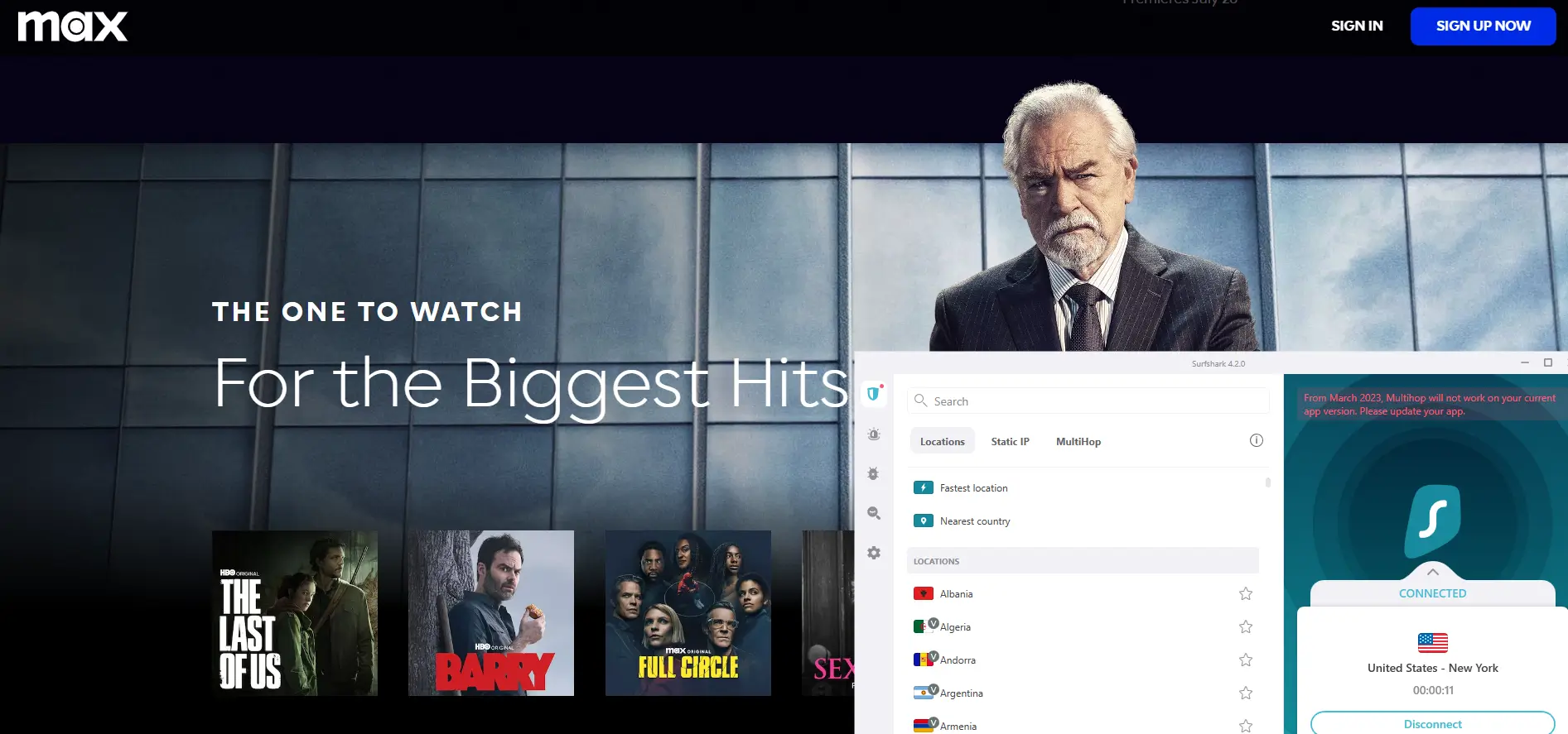 Hbo max in italy with surfshark